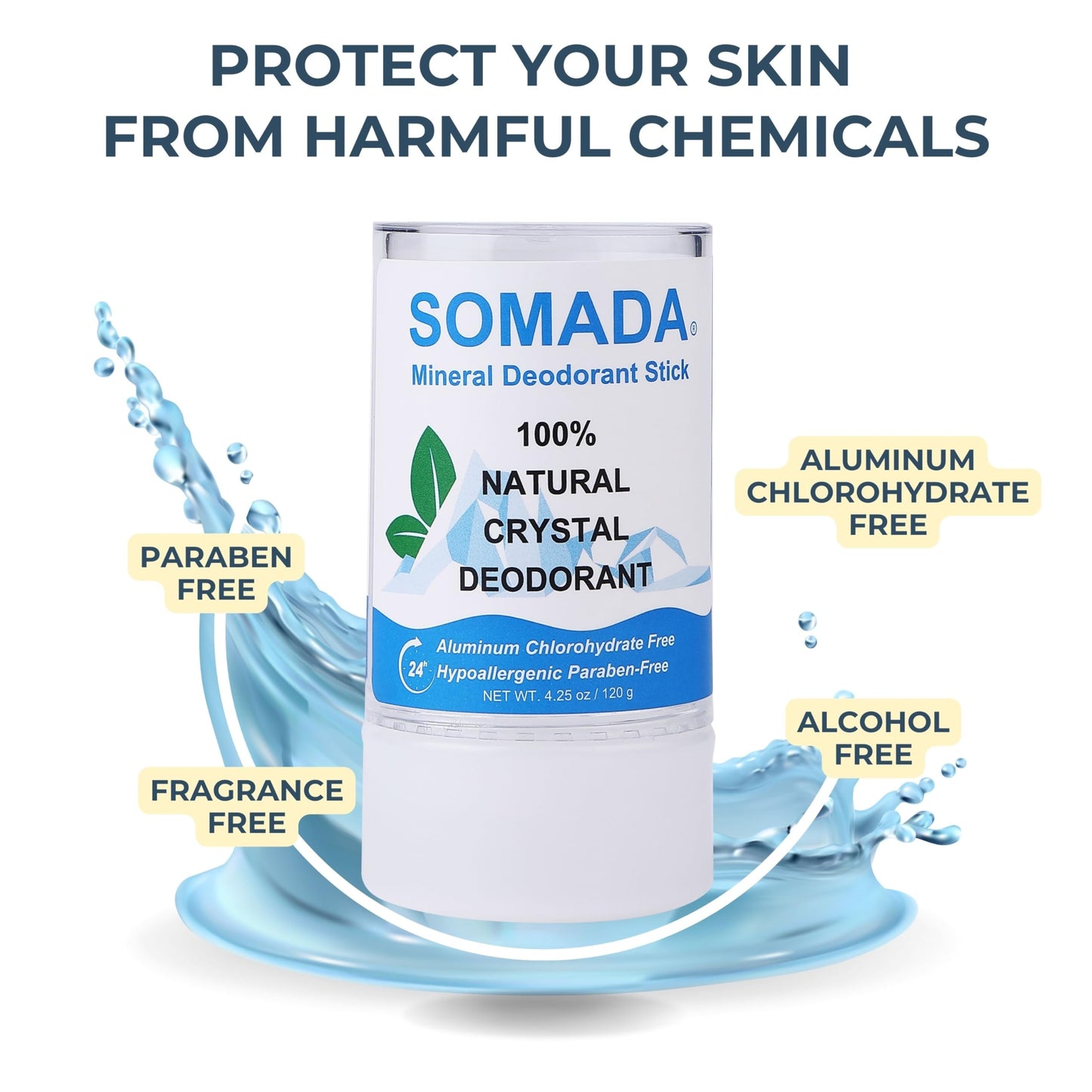 Crystal Deodorant Stick for Women and Men, 4.25 oz/120g - 100% Natural Alum Salt Stone Rock - Unscented Mineral Rock