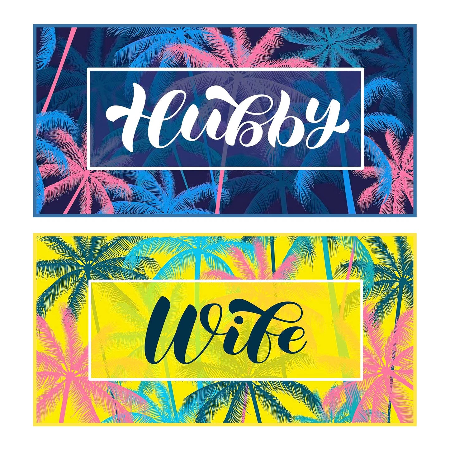 Redbaker 2 Pcs Mr and Mrs Beach Towels Wedding Beach Towels for Bride and Groom 60 x 30 Hubby and Wife Summer Towels Honeymoon Newlywed Couple Towels Wedding Gift, 2 Styles(Pink Yellow Blue)