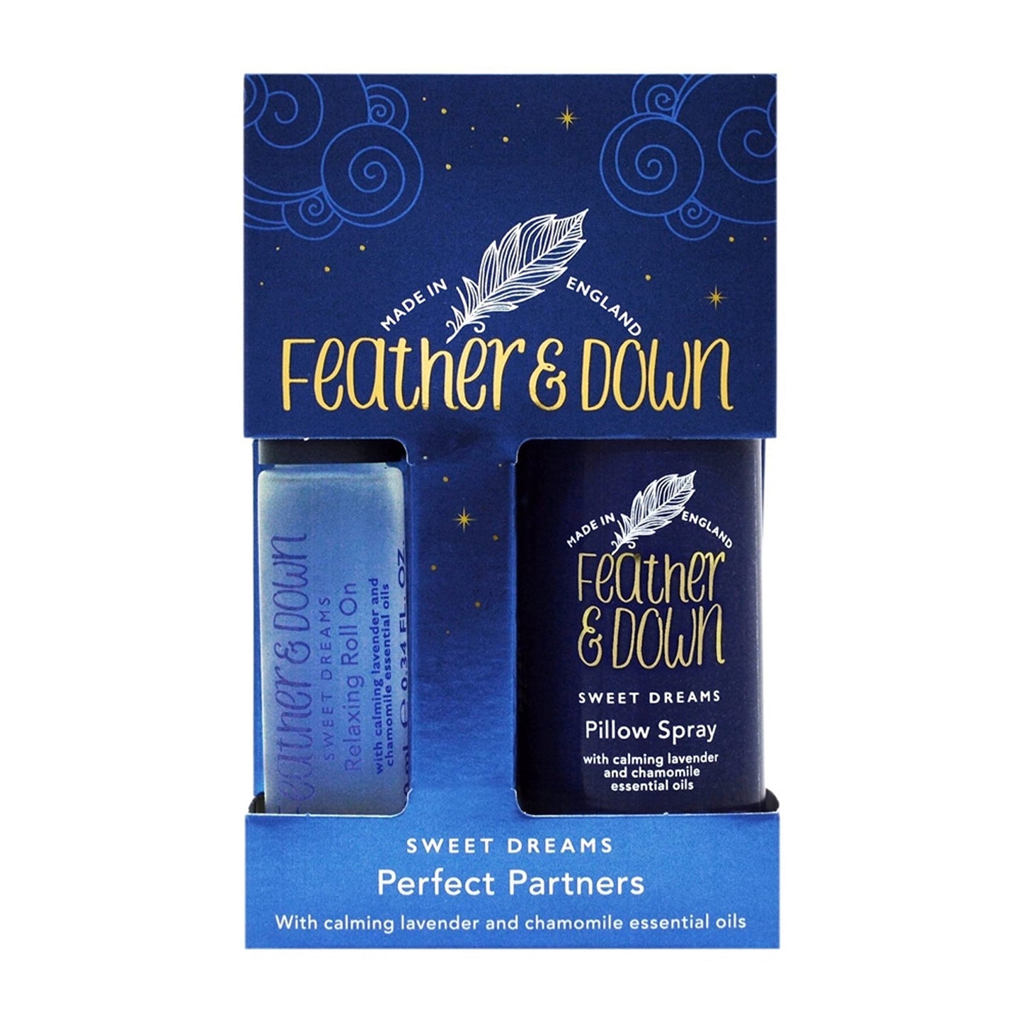 Feather & Down Sweet Dream Perfect Partners Gift Set: 50ml Pillow Spray & 10ml Roll-On, With Calming Lavender & Chamomile Essential Oils, Vegan & Cruelty Free