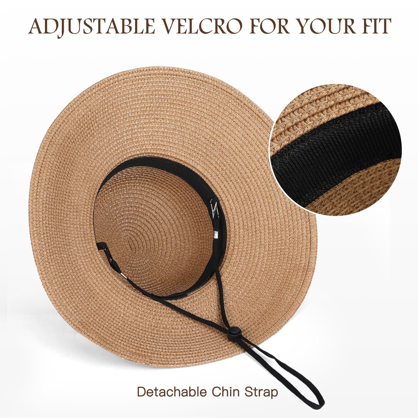 Beach Sun Hats for Women, Wide Brim Straw Hat for Women, Womens Sun Hat UPF 50+ UV Protection, Summer Hats Packable Foldable Roll up Cap