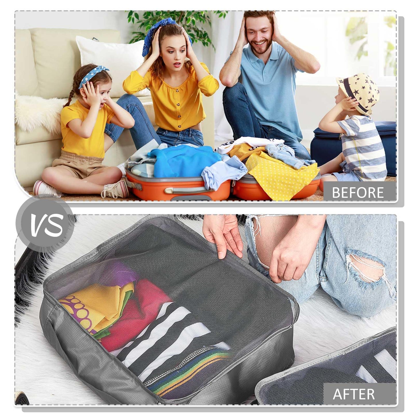 Silkfly 12 Pcs Packing Cubes for Suitcase Travel Luggage Bags Bulk Mesh Organizer Set for Hiking Camping Backpacking Clothes Accessories(Gray)