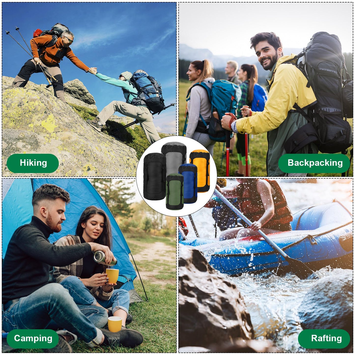 GliCraft 5 Pcs 5L/10L/15L/20L/35L Camping Sleeping Bag Compression Sacks for Backpacking Water Resistant Sleeping Bag Stuff Sack Space Saving Storage Sack for Hiking Gear(Dark Colors)