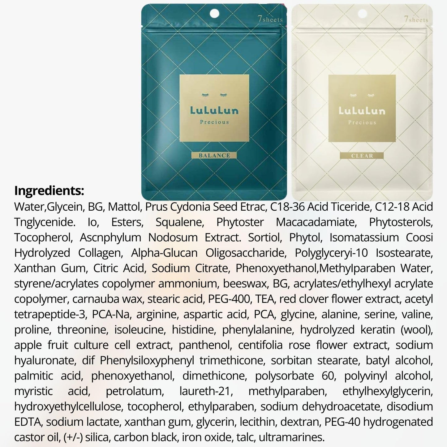 Lululun 14 Sheet Anti Aging Face Mask Sheets, Organic Face Masks Skincare & Daily Face Mask for Women & Men with Rose Extract, Collagen Peptides, Squalene& Ceramides by Japanese Skincare, PRECIOUS DUO