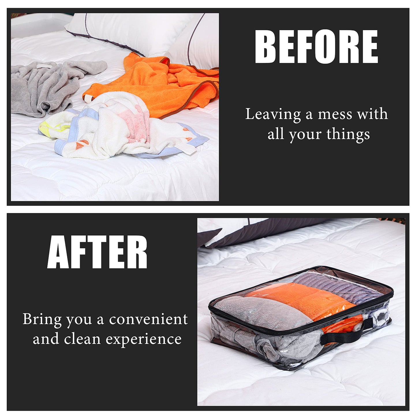 6 Pieces Large Clear Travel Packing Cube Clear Vinyl Zippered Storage Bags See Through Moving Bag PVC Multipurpose Pouch with Handle for Suitcase Shirts Dress Storage (Black, 11.8 x 10.2 x 3.9 Inch)