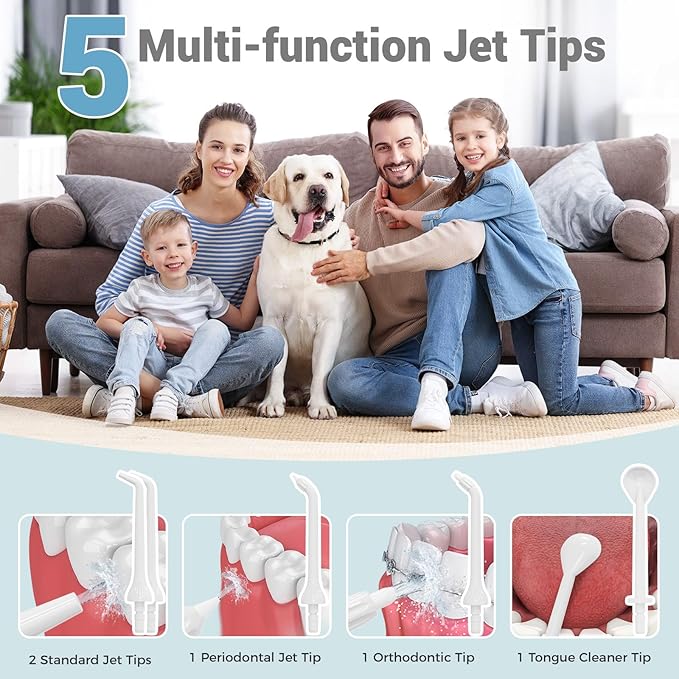 350ML Water Dental Flosser Teeth Pick with Travel Bag, 5 Modes Portable Cordless Oral Irrigator Cleaner, Electric Rechargeable IPX7 Waterproof for Home Travel Teeth Cleaning flossing (White)