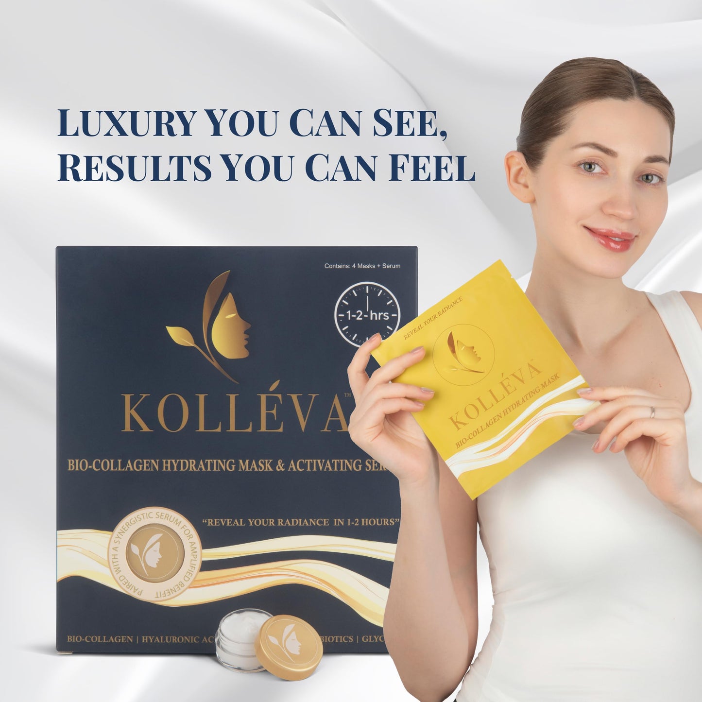 Kolléva Collagen Hydrogel Masks –Instant 2-Hour Glow | 4 Clinical Level Masks | U.S. Skincare Innovation
