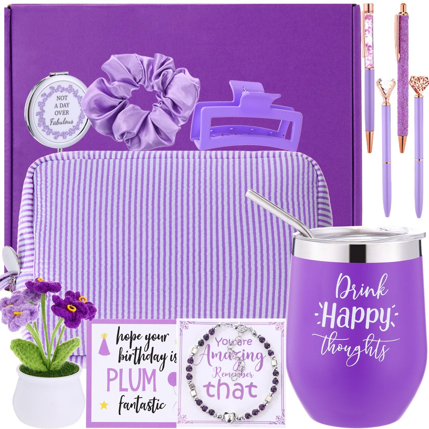Abbylike Birthday Gifts for Women Purple Self Care Get Well Soon Gift Baskets and Sets for Mom Make up Care Package Box for Her Wife Friends Sister Girlfriend Christmas Valentines Mothers Day