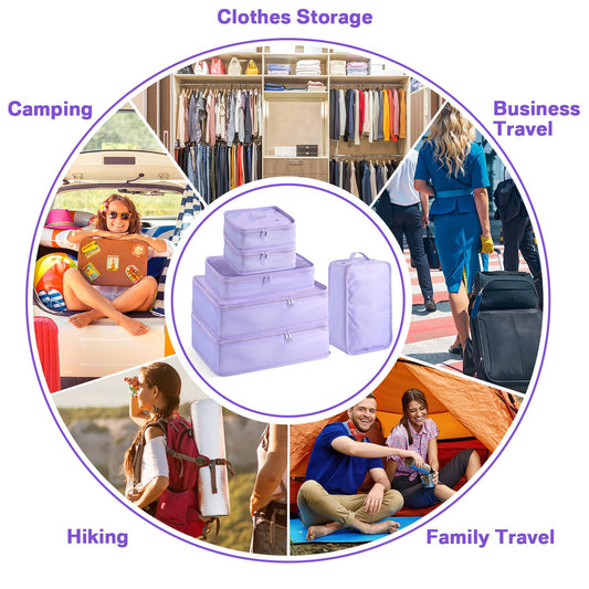 Reginary 2 Packs 6 Set Travel Packing Cubes Luggage Organizer Set Lightweight Suitcase with Shoe Bag for Clothes Toiletries (Purple)