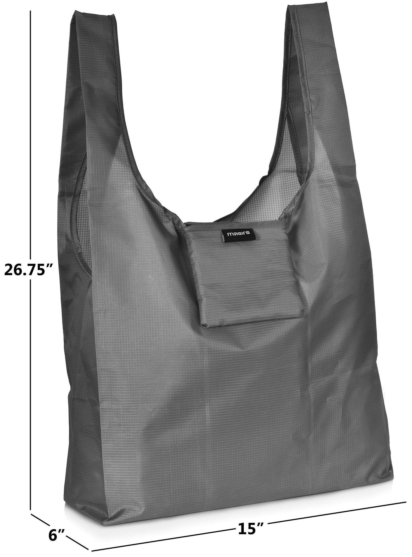Masirs Reusable Grocery Bag (6-PACK | GREY) - Reusable Ripstop Bags - Large, Strong Eco Friendly Bags - Foldable Shopping Bag - For Kitchen, Grocery & More - Packable Shopping Bag