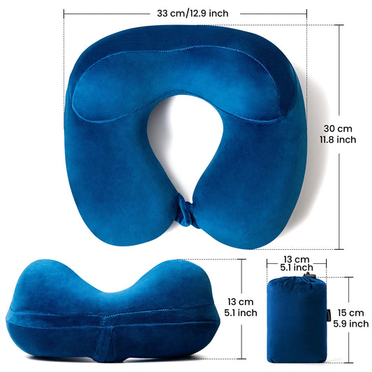Anmerl Inflatable Travel Pillow Soft Velvet Portable Neck Pillow with Storage Bag for Airplane Train Car Office