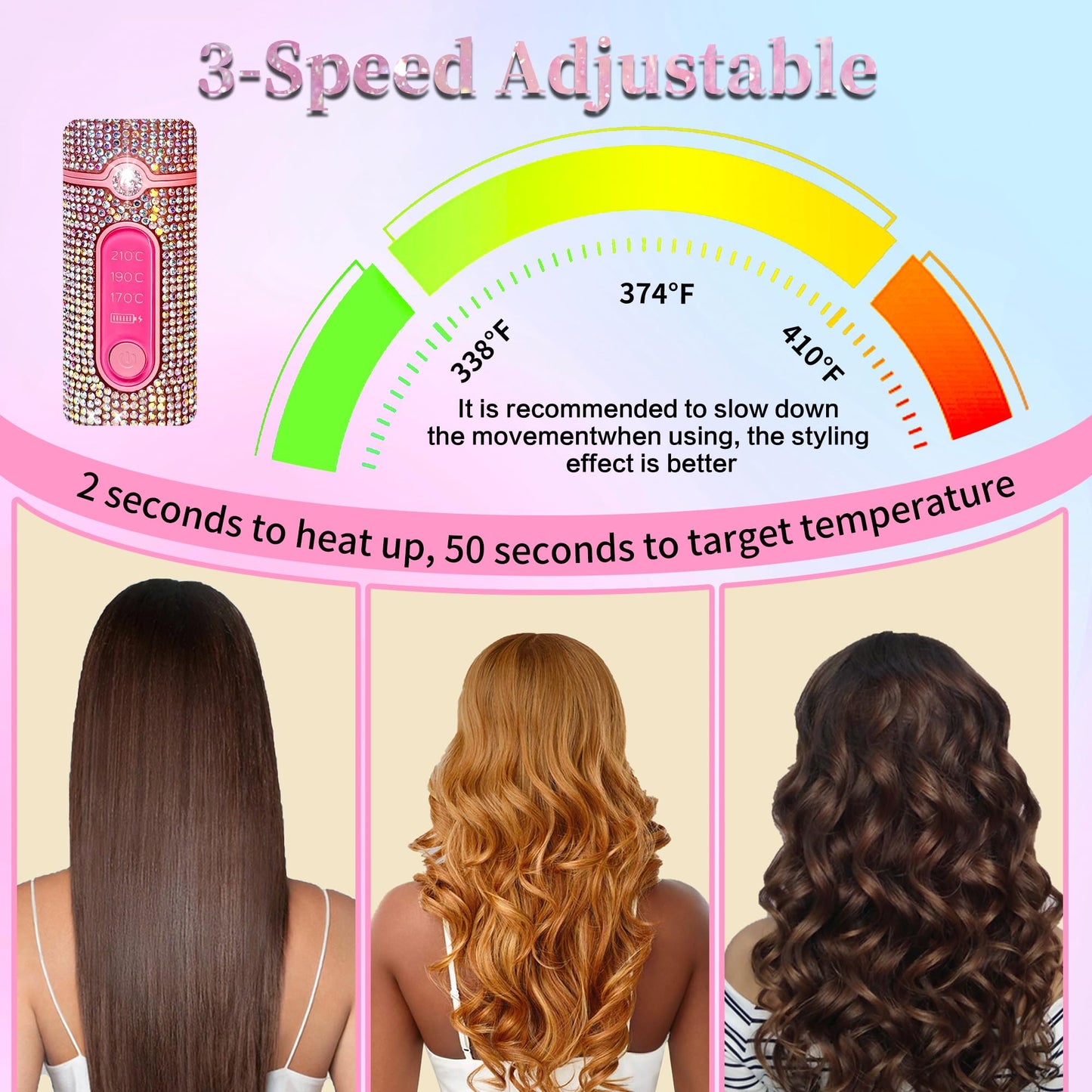 Cordless Hair Straightener, Portable Straightener 2 in 1 for Hair Straightening and Curling, Fast Heating Cordless Flat Iron, Cordless Curling Iron 5000mAh Rechargable for Travel (Mermaid)