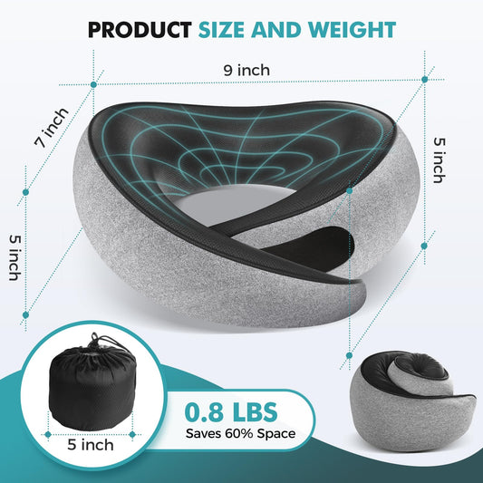 FIOGIKO Travel Neck Pillows for Airplanes - 360° Ergonomic Memory Foam Travel Pillow - Relief Neck Pain with Breathable Support for Long Flights, Car, Train & Office Use - Adults & Kids