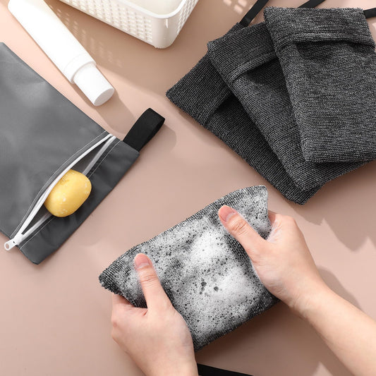 Reallnaive 8 Pcs Travel Soap Bar Bag Set, 4 Waterproof & Leakproof Soap Dish Case 4 Foaming Nets Multifunctional Toiletry Shower Gym Essentials Quick Dry Pouch for Camping Enthusiasts(Gray)