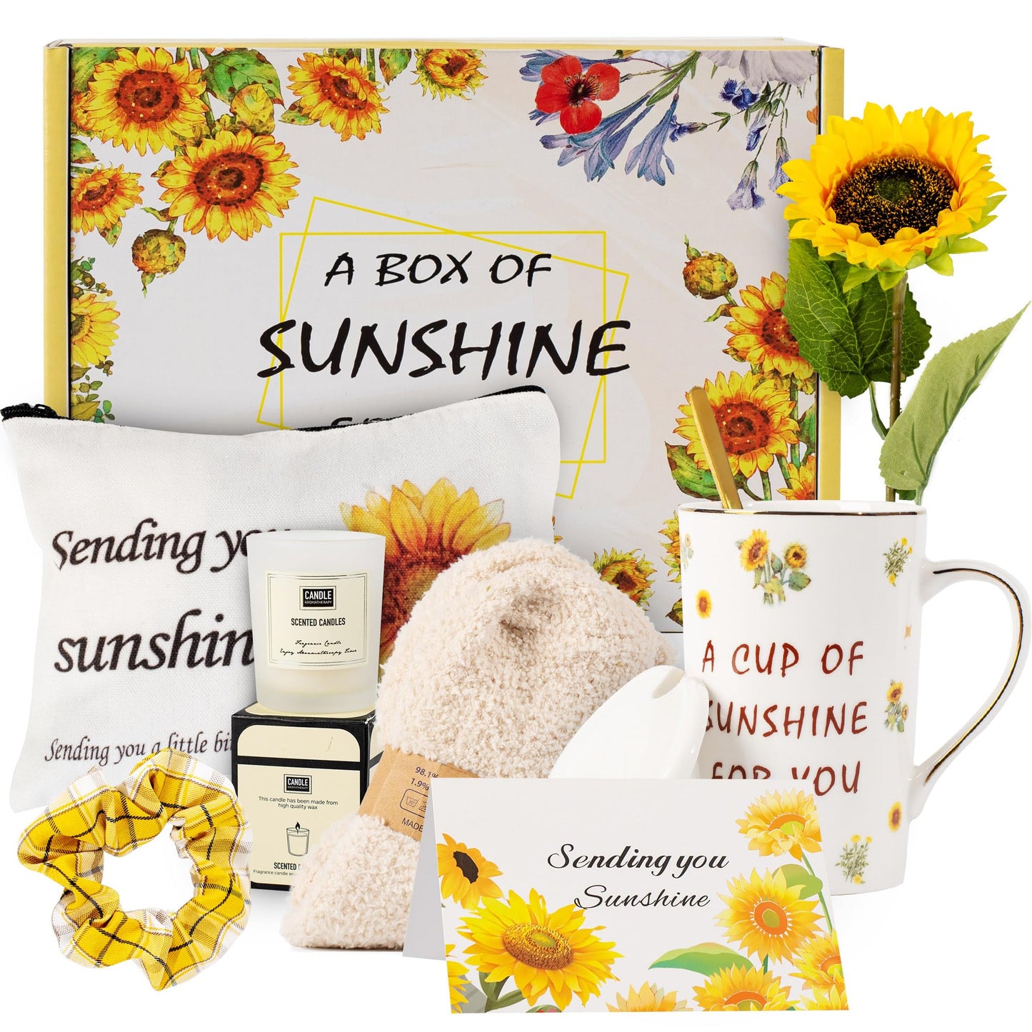 TOYIYAR Birthday Gifts for Women, Self-Care Gift Box for Women - Sunshine & Sunflower Themed Relaxation Set, Encouragement Care Package for Best Friend (Birthday/Get Well/Thinking of You)