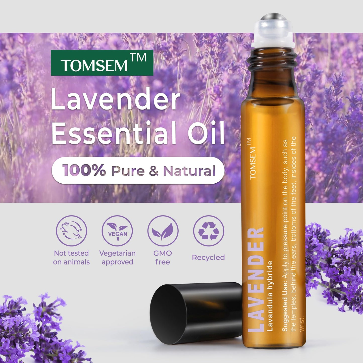 TOMSEM French Lavender Essential Oil Roll On - Calming Oil for Stress & Relaxation - Pure Oil for Skin & Hair Growth