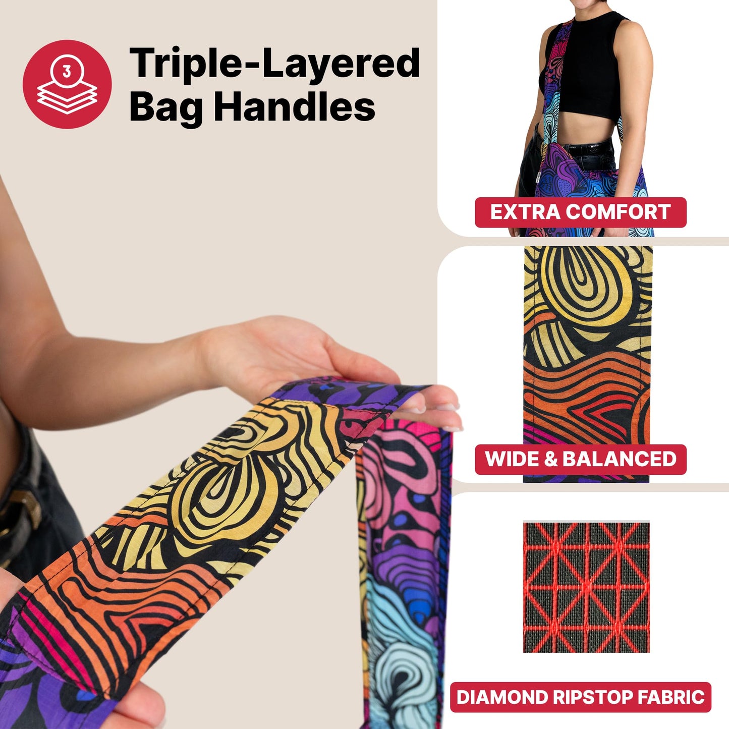 Nanobag Ultra-Lightweight Standard Size Tote Bag for Women & Men, Heavy Duty Reusable Grocery Bag, Foldable Travel Shopping Tote, Packable Cloth Bag with Handles, Washable Market Tote (Black)