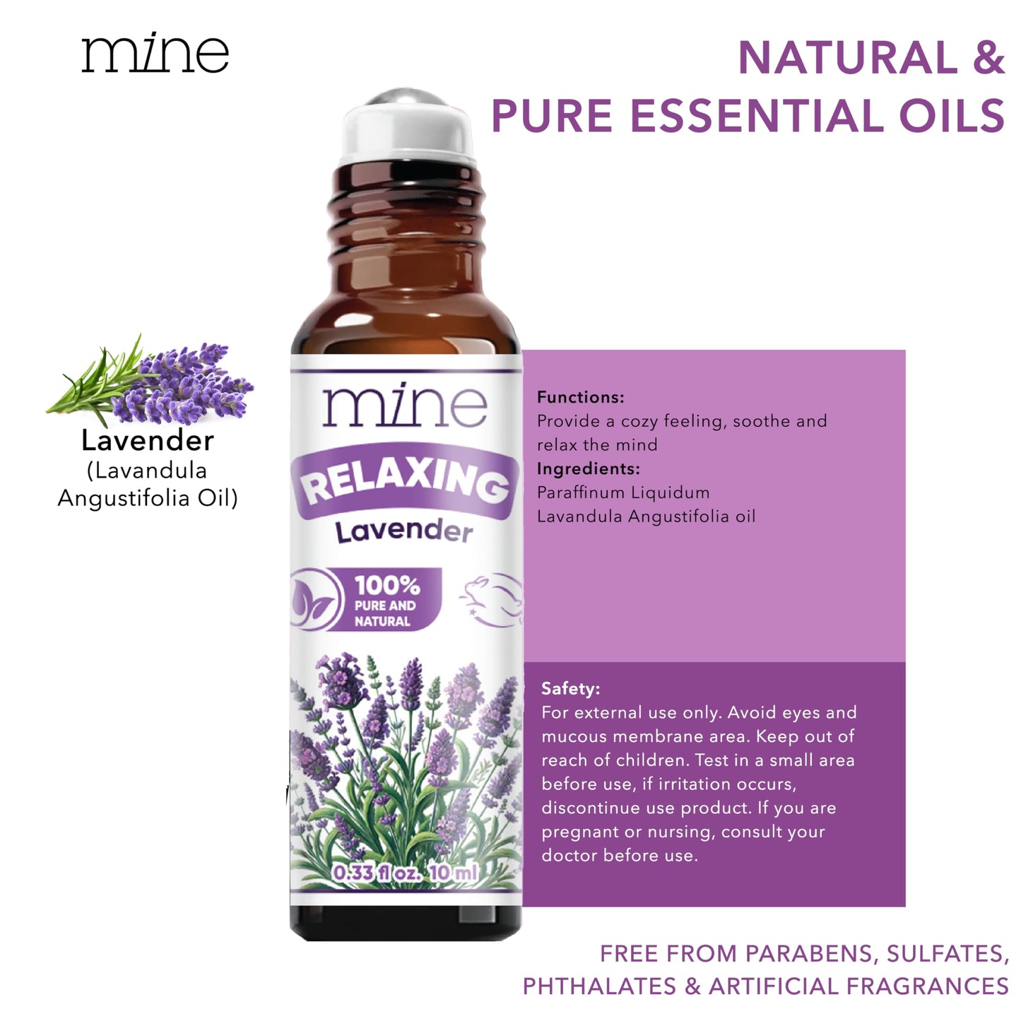 Mine Lavender Essential Oil Roll On - 100% Pure Natural Lavender Oil for Skin