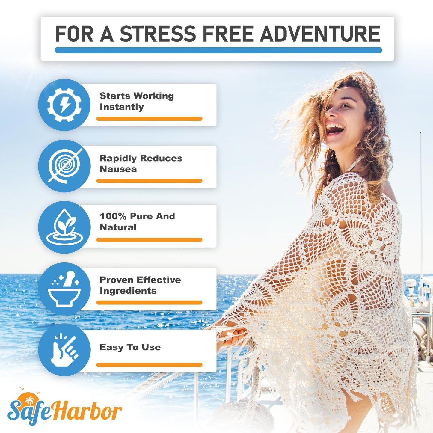 SafeHarbor Motion Sickness Relief Roll-On | Anti Nausea Essential Oil for Sea Sickness, Dizzy & Carsick Relief in Children and Adults, Your Cruise Ship Essential | 100% Natural, Drug Free (10 ml)