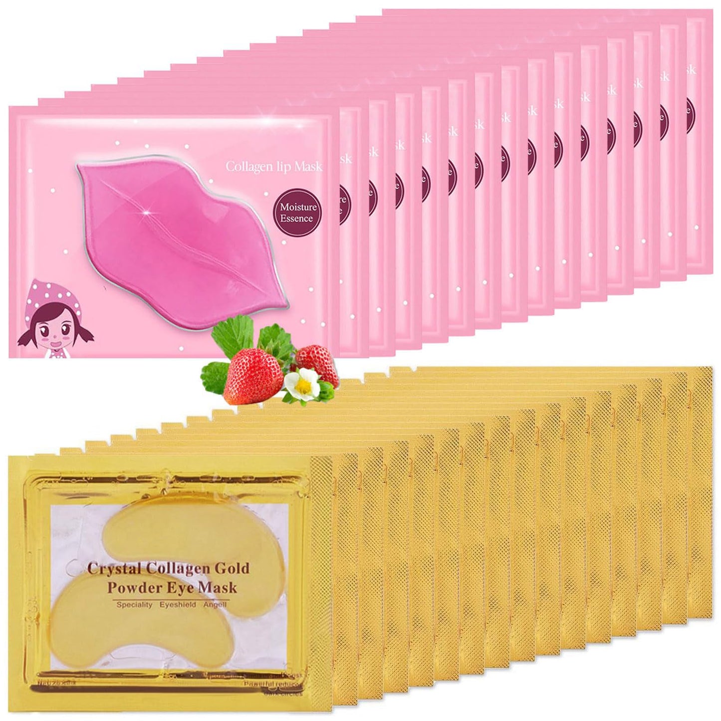 TIRDET 30 Pairs Lip Mask & Under Eye Mask, 24K Crystal Collagen Under Eye Patches for Puffy Eyes, Reducing Fine Lines & Dark Circle, Collagen Lip Mask Sheet Effectively Nourishes the Lip & Eye Skin