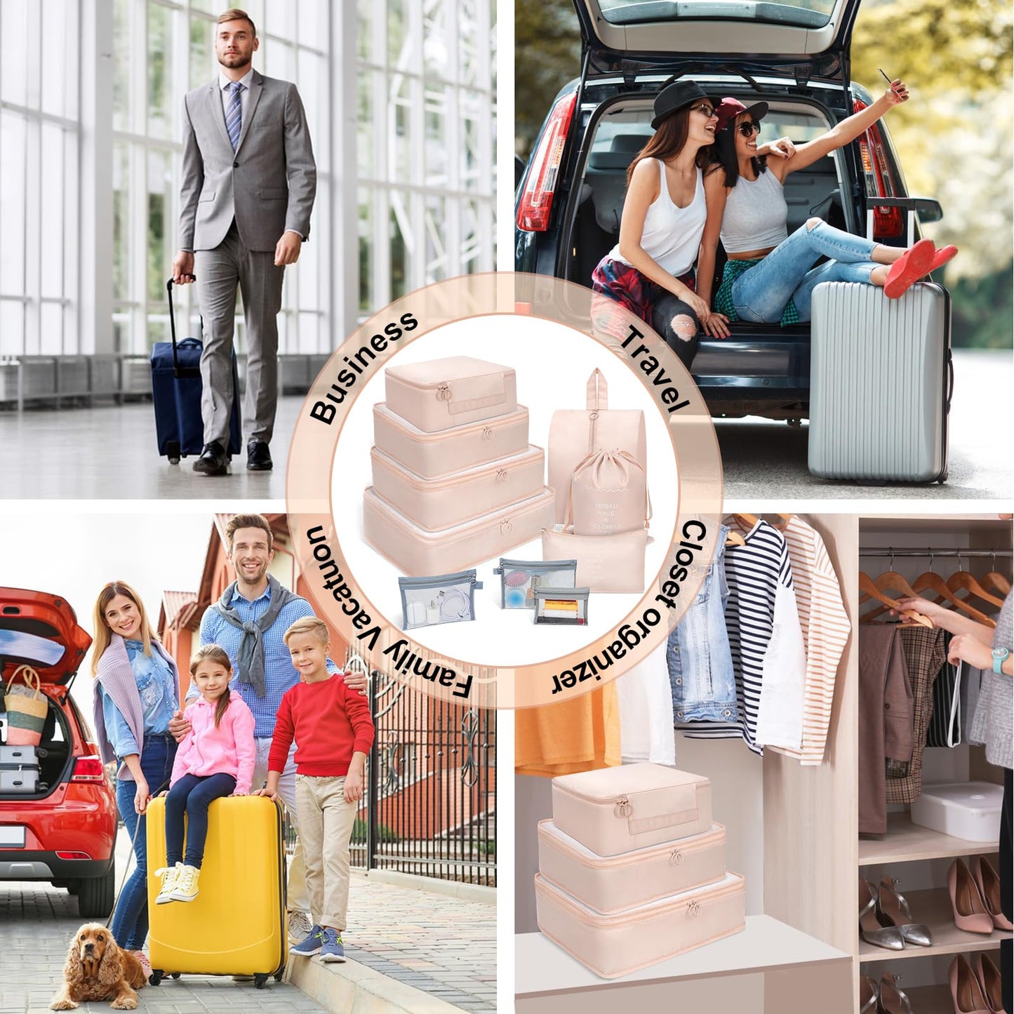 FACONSI Packing Cubes for Travel - 10 Set Suitcases Organizer Bags, Suitable for Luggage Carry on Case, Travel Essentials (cream color)