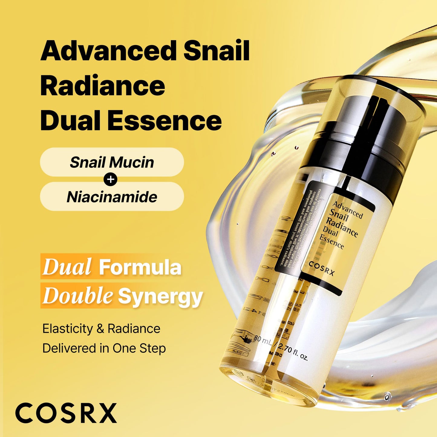 COSRX Niacinamide 5% + Snail Mucin 74% Dual Essence, Anti Aging Face Serum for Dull Skin, Mothers day gifts for mom, Sensitive Skin, Not Tested on Animals, Korean Skin Care, 2.70 fl.oz / 80ml