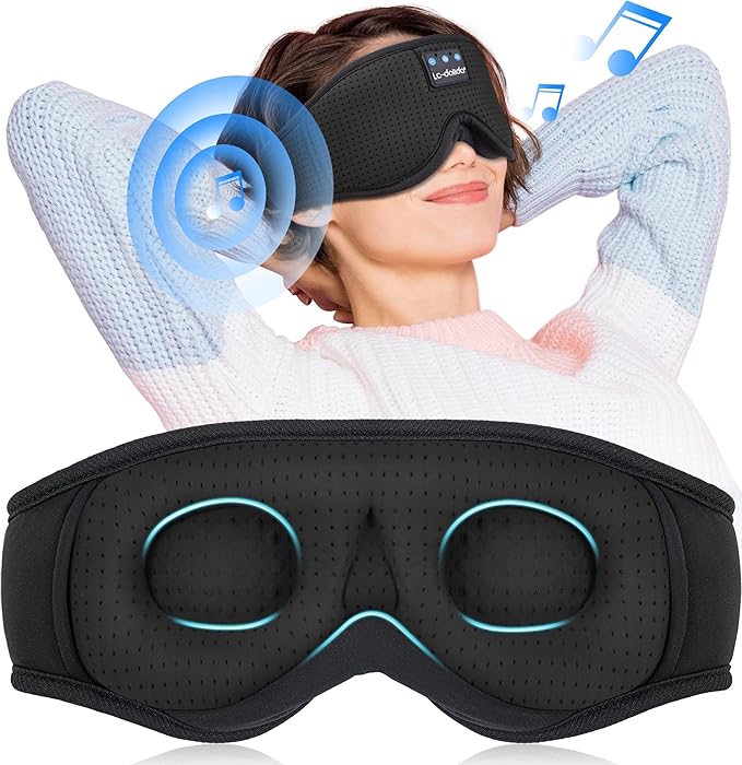 LC-dolida Sleep Mask Bluetooth Headphones Weighted Sleeping Mask 3D Eye Mask Pressure Relief Night Sleep Eye Mask Music Sleeping Headphones for Side Sleepers Meditation Gifts for Men Women