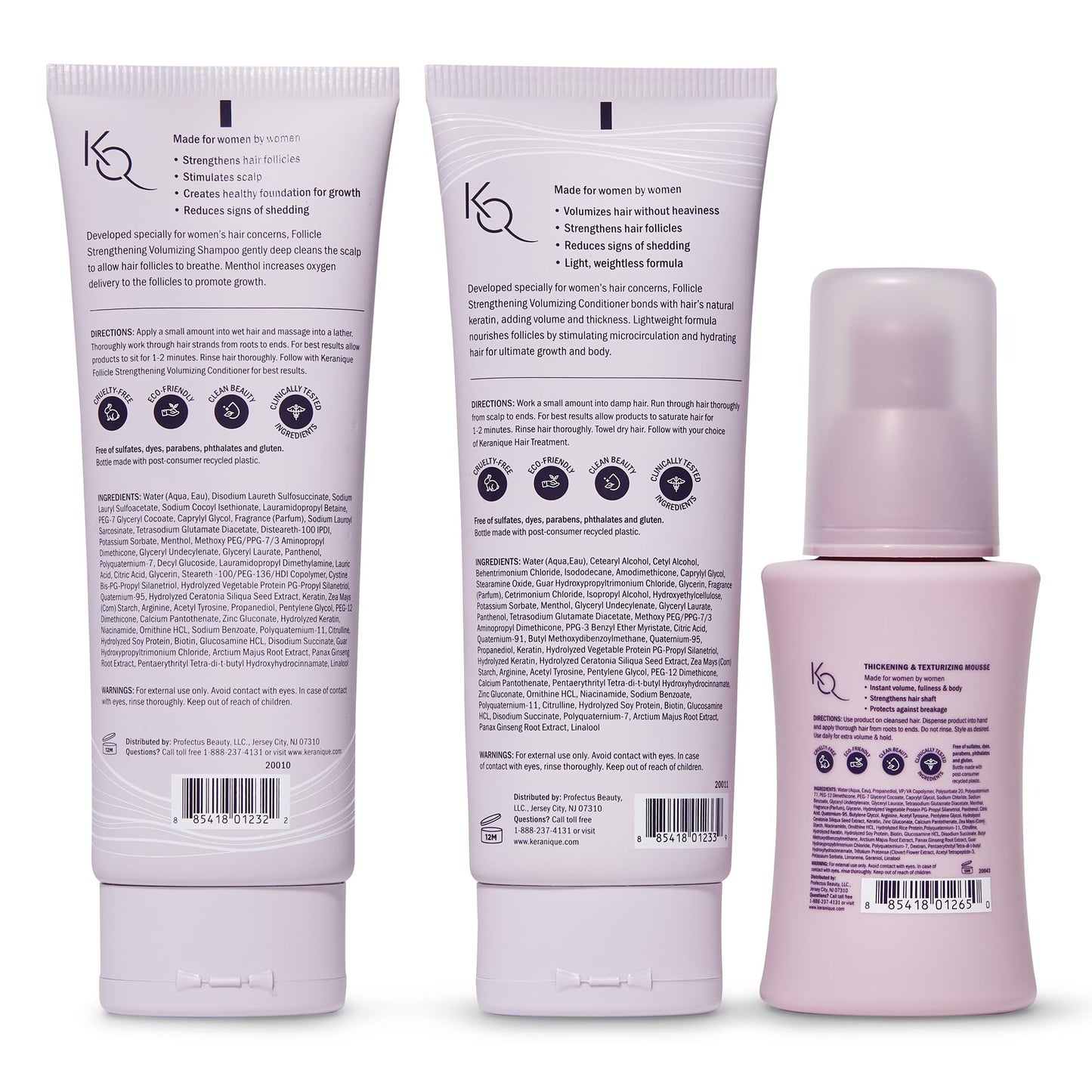 Keranique VOLUME BOOST & STYLE TRAVEL KIT - Anti-Frizz Heat Protection System for Women with Thinning Hair - Includes Keratin Shampoo, Conditioner, and Thickening Mousse, Enhances Volume and Texture