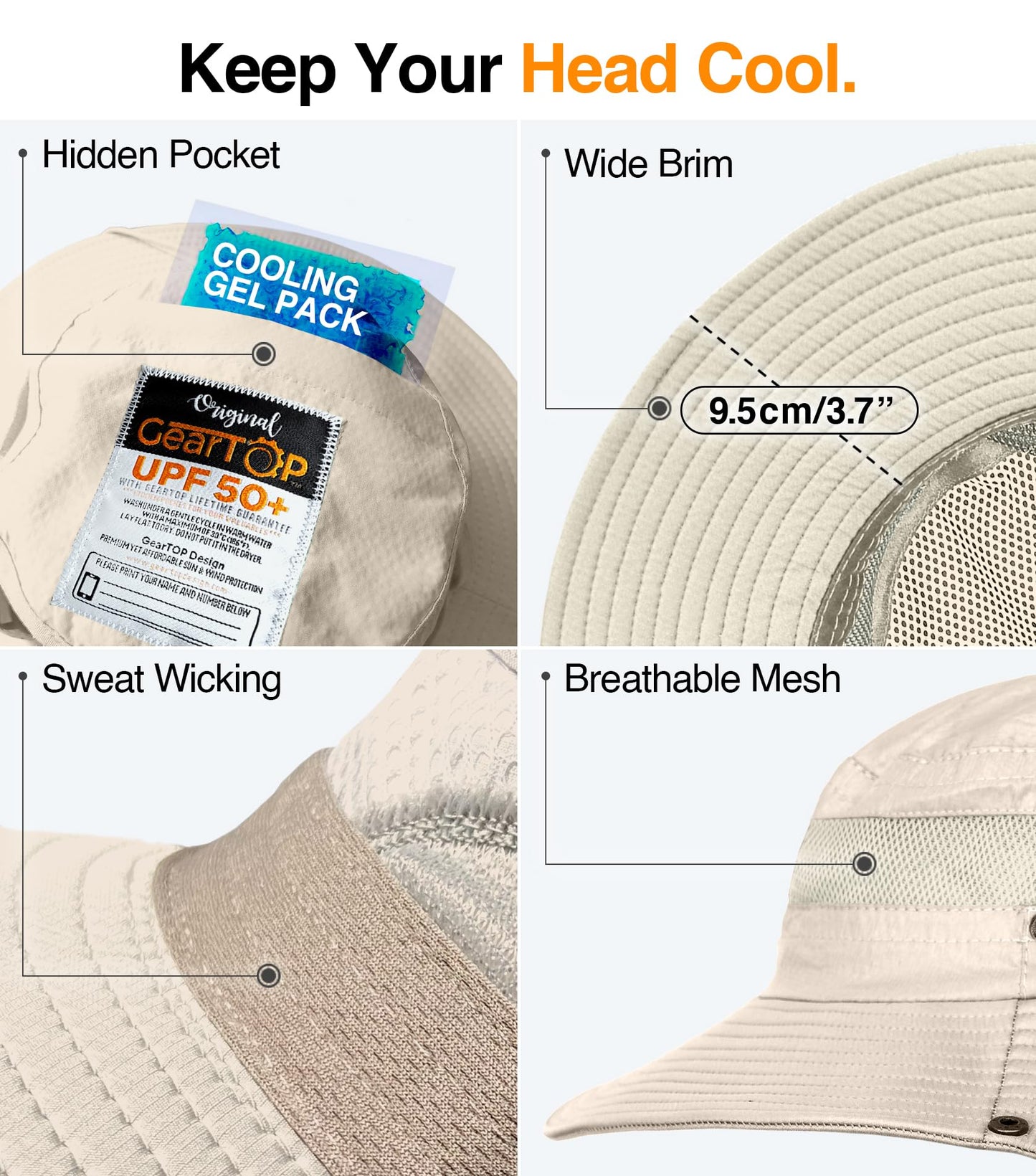 GearTOP Safari Hat for Men Sun Hats for Women UV Protection UPF 50+ Fishing, Gardening, Hiking Hat (22-23 1/2")