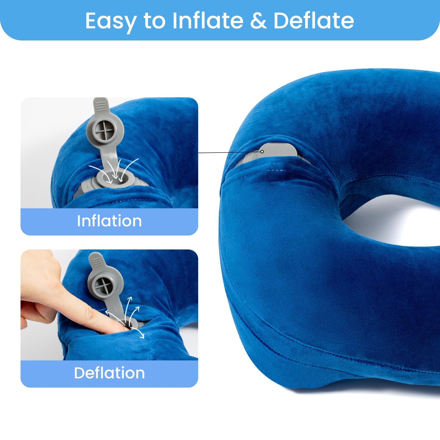 Anmerl Inflatable Travel Pillow Soft Velvet Portable Neck Pillow with Storage Bag for Airplane Train Car Office
