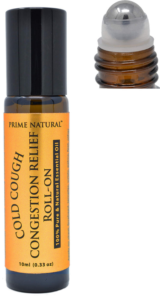 PRIME NATURAL Cold Cough Congestion Relief Essential Oil Roll on (10ml), Pre-Diluted Ready to Use Roller for Sinus, Sore Muscle, Headache & Sleep