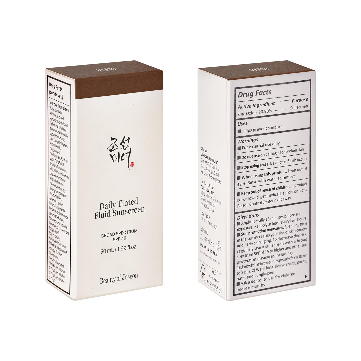 Beauty of Joseon Daily Tinted Fluid Sunscreen 12 Shades for Face Moisturizing Broad Spectrum SPF 40 Korean Skincare 50ml, 1.69 fl.oz #DY330