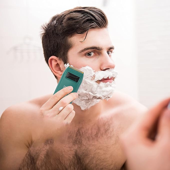 KEMEI Foil Shaver Double Electric Shaver for Men Electric Razors Head Shaver for Bald Men Barber Supplies Hair & Beard Trimmer Cordless Rechargeable, Green