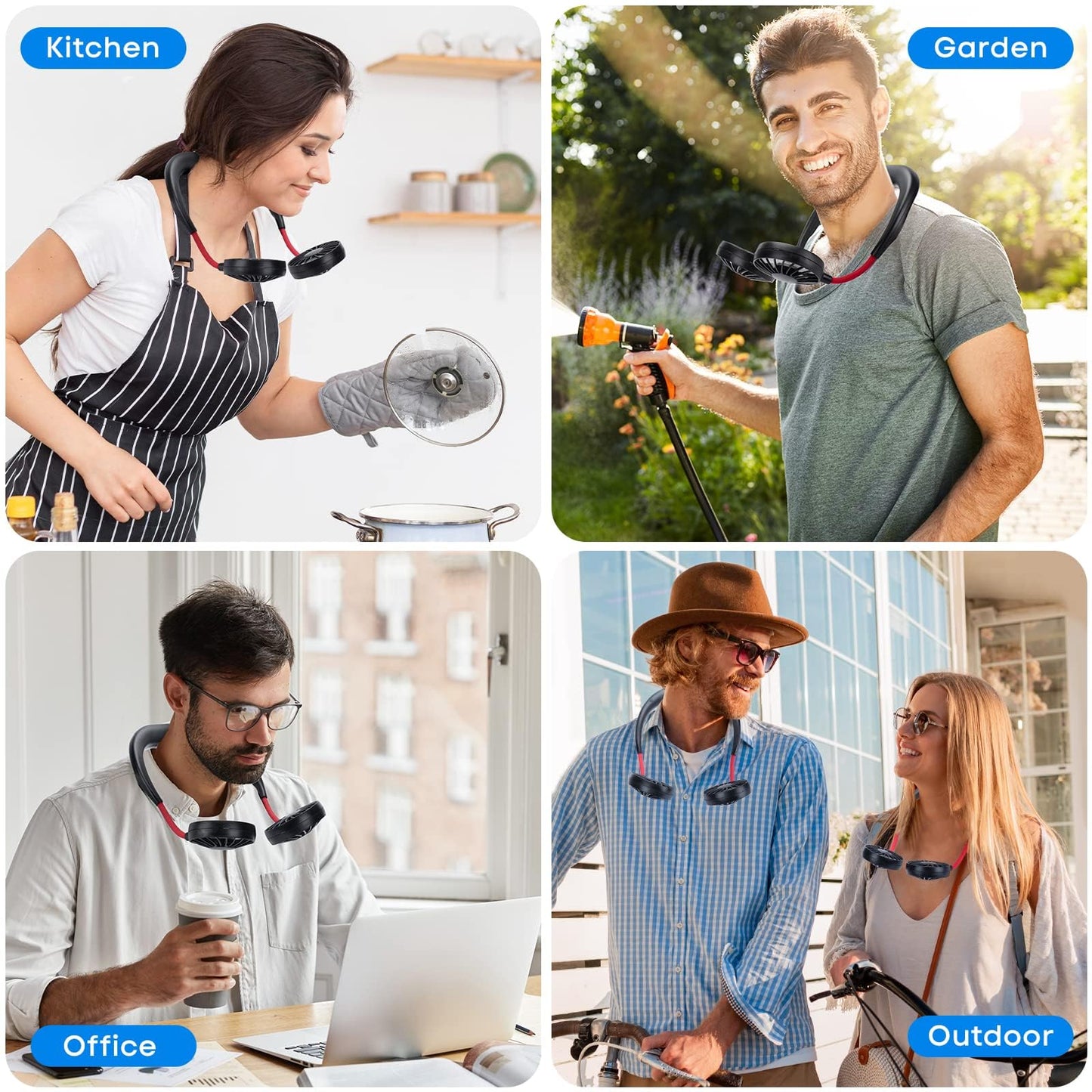 Portable Neck Fan Rechargeable Personal Hand-Free Fan Mini USB Wearable Neckband Sport Fan, 3 Speed Adjustable, 360 Degrees Free Rotation Perfect for Working, Traveling, Office, Reading (Black)