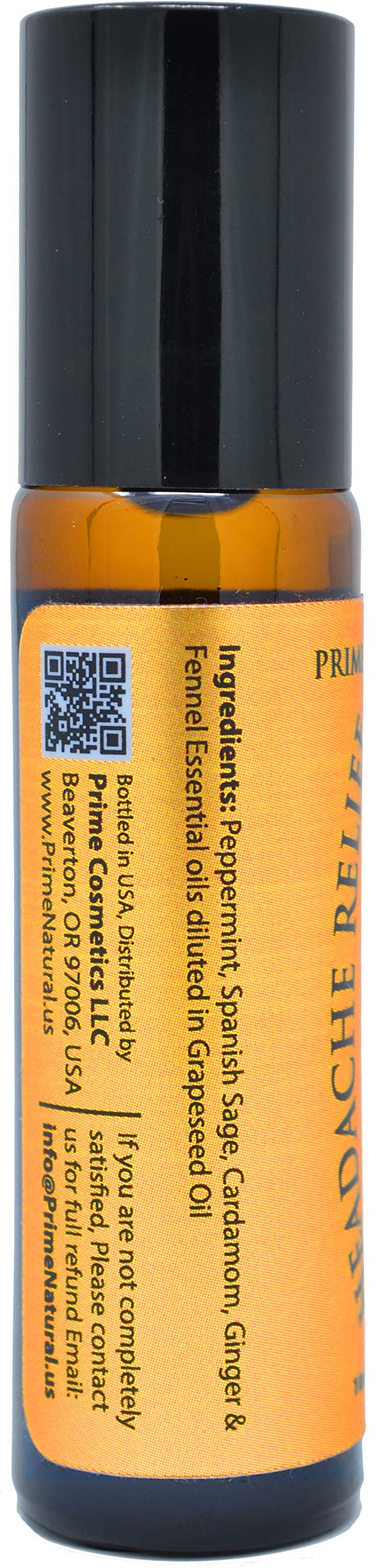 PRIME NATURAL Headache Relief Essential Oil Roll On 10ml, Pre-Diluted, Ready to Use Roller for Migraine, Tension, Calming, Soothing, Grounding, Sore Muscles, Sprain & Sleep