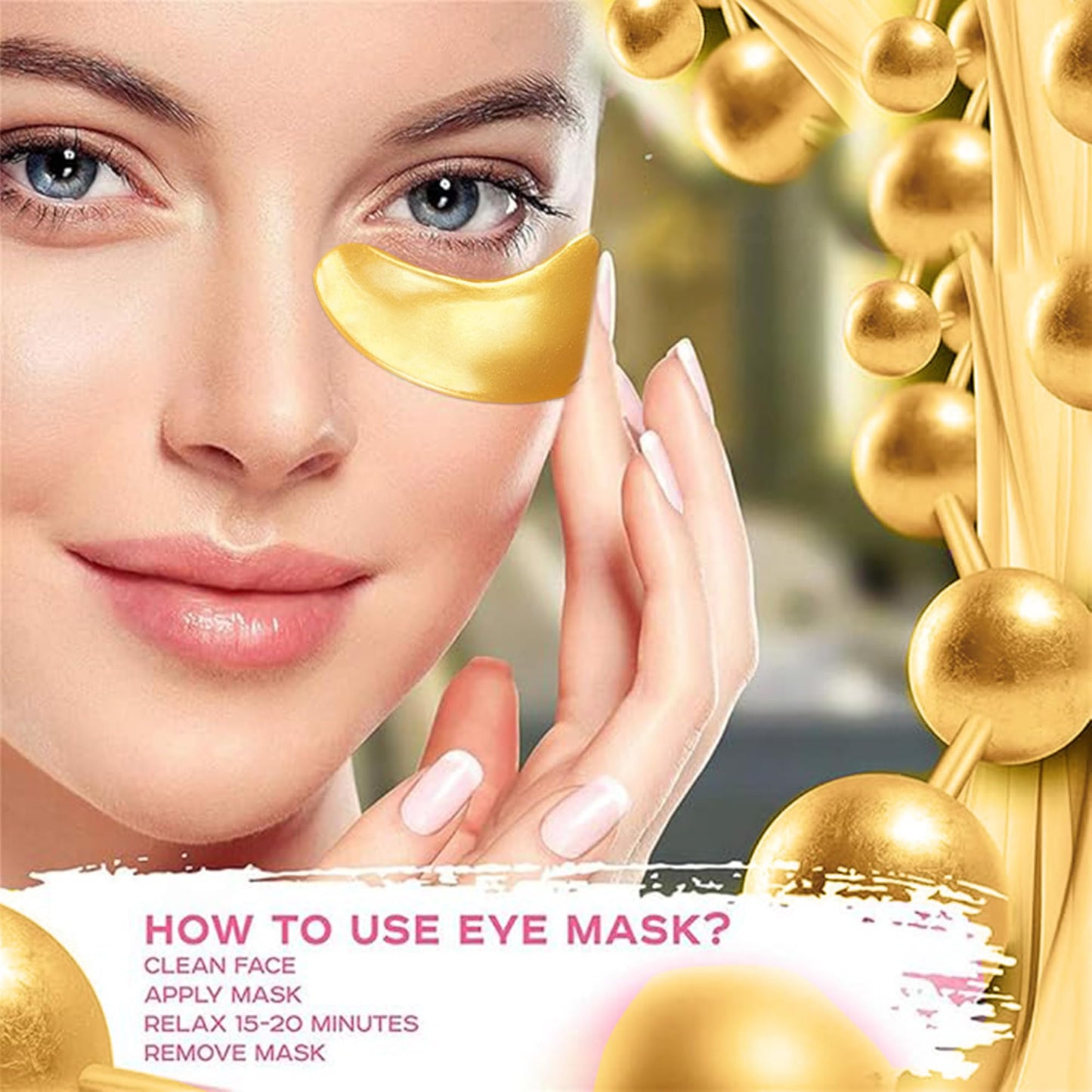 Jakuva 30 Pairs Eye Patches, Under Eye Patches for Dark Circles and Puffy Eyes, Reduce Wrinkles, Collagen Eye Mask Skincare Eye Pads for Moisturizing, Hydrating,24K Gold