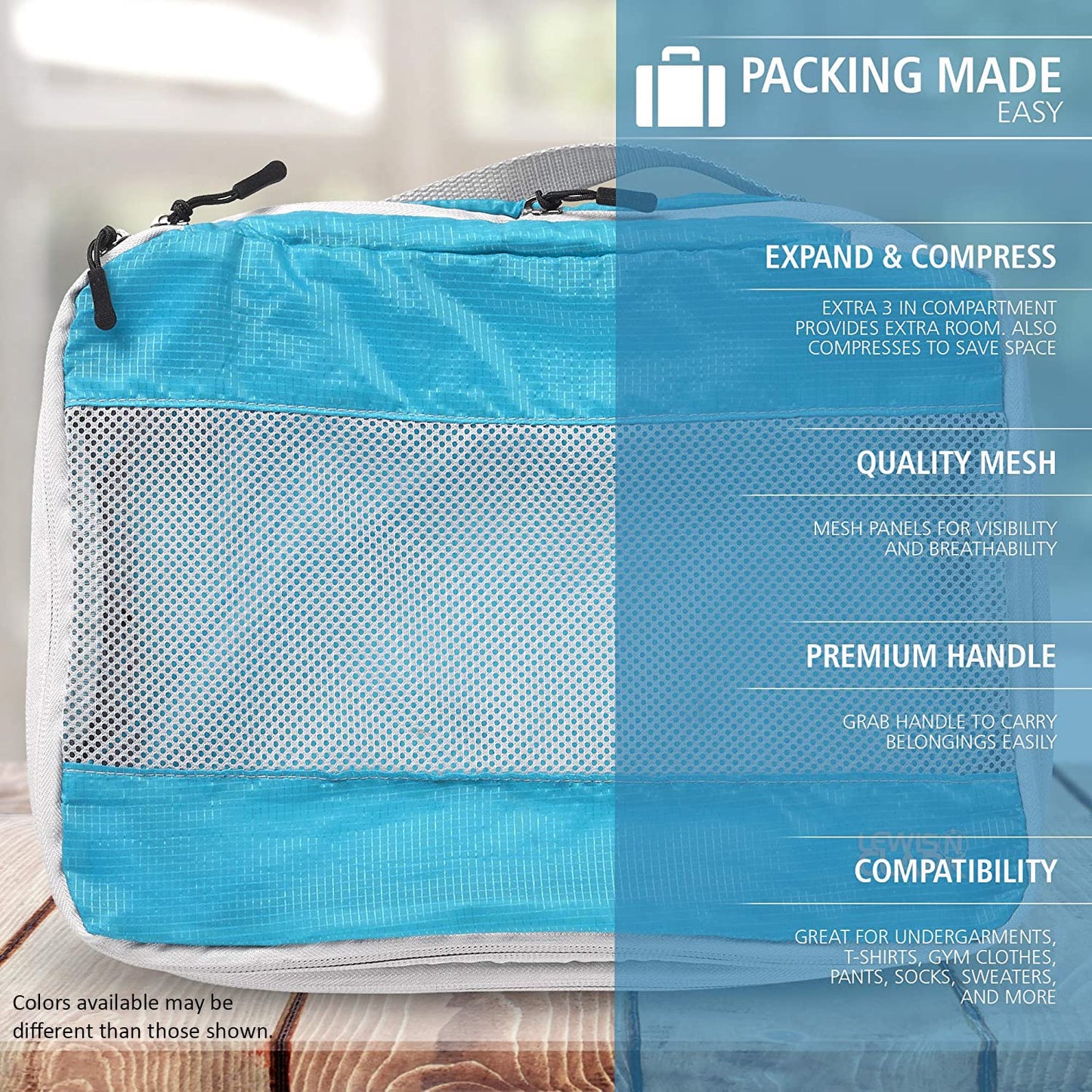 Lewis N. Clark ElectroLight Expandable Compression-Packing Cube + Travel Organizer for Luggage, Suitcase or Carry On with Smart Design Grab Handle & Breathable Mesh, 2-Pack (1 Med, 1 Large), Red