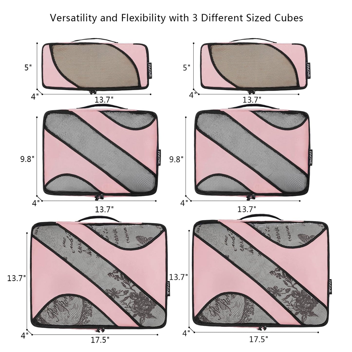 BAGAIL 6 Set Packing Cubes,Travel Luggage Packing Organizers(6Set Pink)