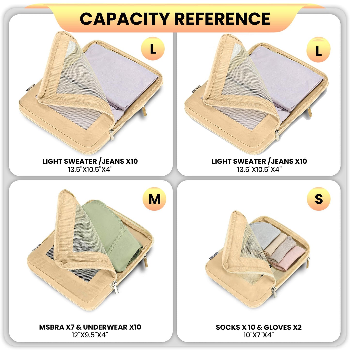 HDKJDPG 4 Set Compression Packing Cubes Travel for Suitcases,Compressible Mesh Packing Cubes for Travel Women Packing Organizers Ultralight