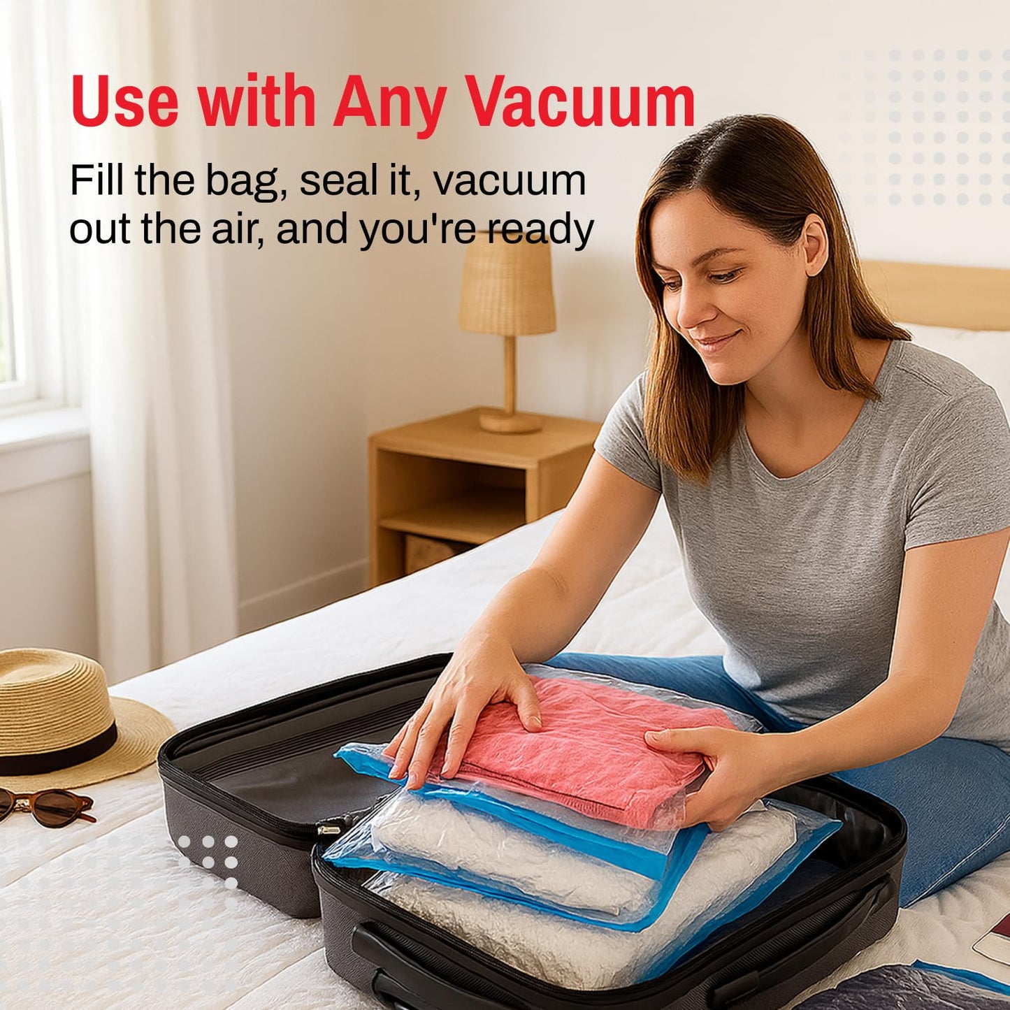 Spacesaver Roll Up Vacuum Storage Bags for Jackets, Suits, Dresses & Clothes – Sealed Compression Bags with Hand Pump – Space Saver Bags for Moving, Travel & Organization - Pack of 8