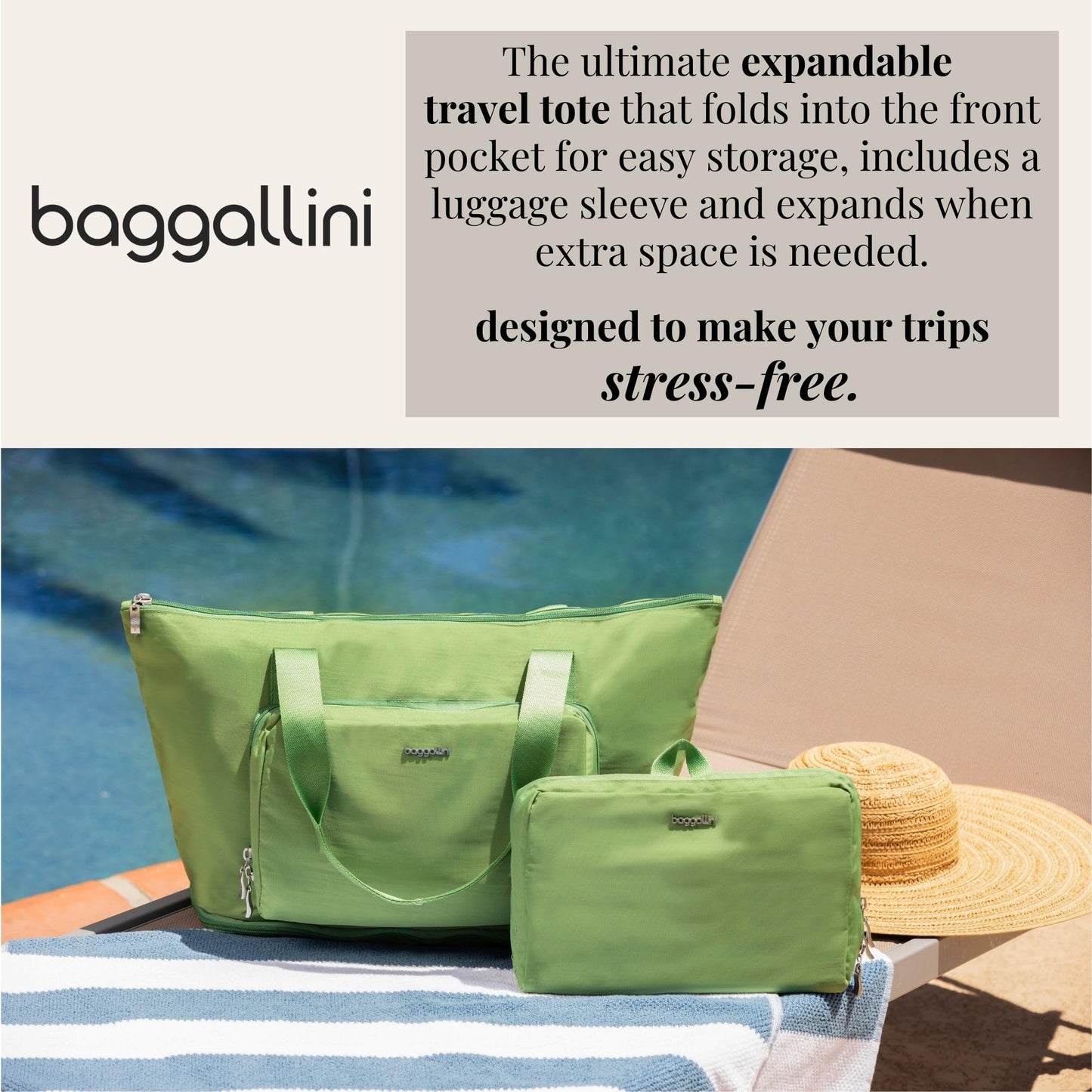 Baggallini Women's Carryall Expandable Packable Tote, Black