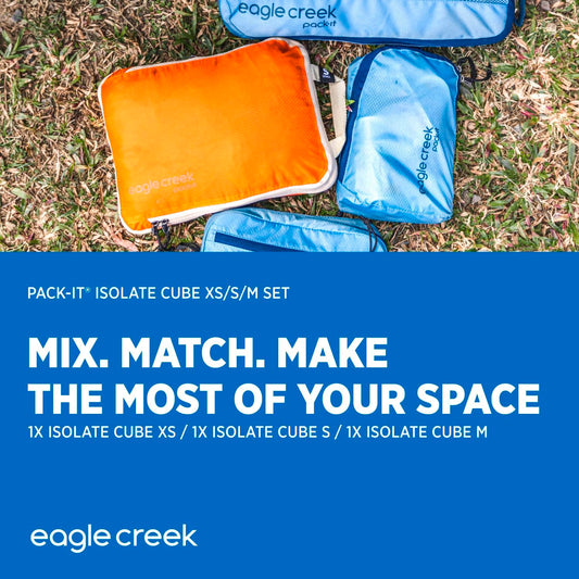 Eagle Creek Pack-It Isolate Cube Set - Compression Packing Cubes for Stackable Storage - Convenient Top Handle - Easy Grab Zipper Pull - Storm Grey - XS/S/M - 3