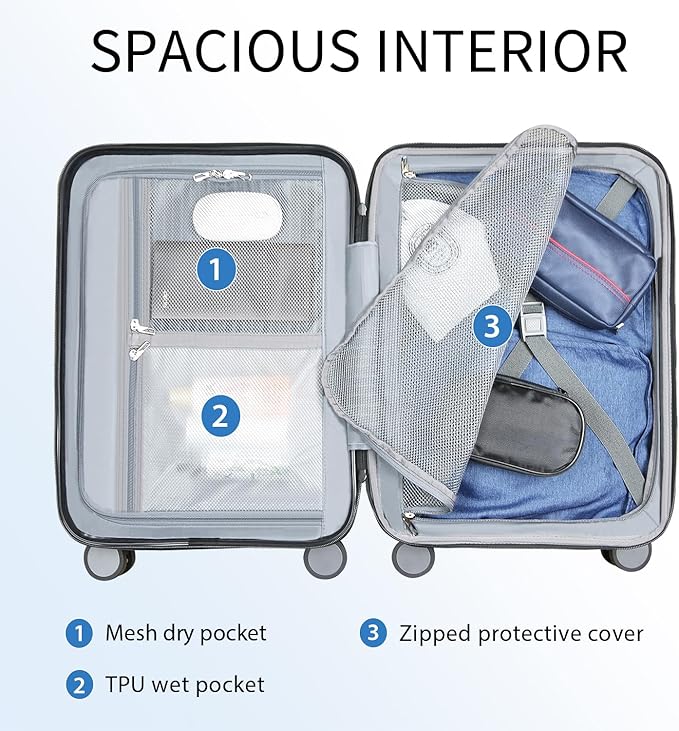 KROSER Hardside Expandable Carry On Luggage with Spinner Wheels & Built-in TSA Lock, Durable Suitcase Rolling Luggage with USB Port, Carry-On 20-Inch, Silver Grey