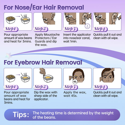 LaWink Nose and Ear Wax Kit Men,Mini Waxing Warmer Travel Waxing Warmer for Hair Removal, Eyebrow Waxing Kit for Women, with 100g Wax Beans, 15-20 Times, Silicone Pots, Usb Rapid Heating, Painless