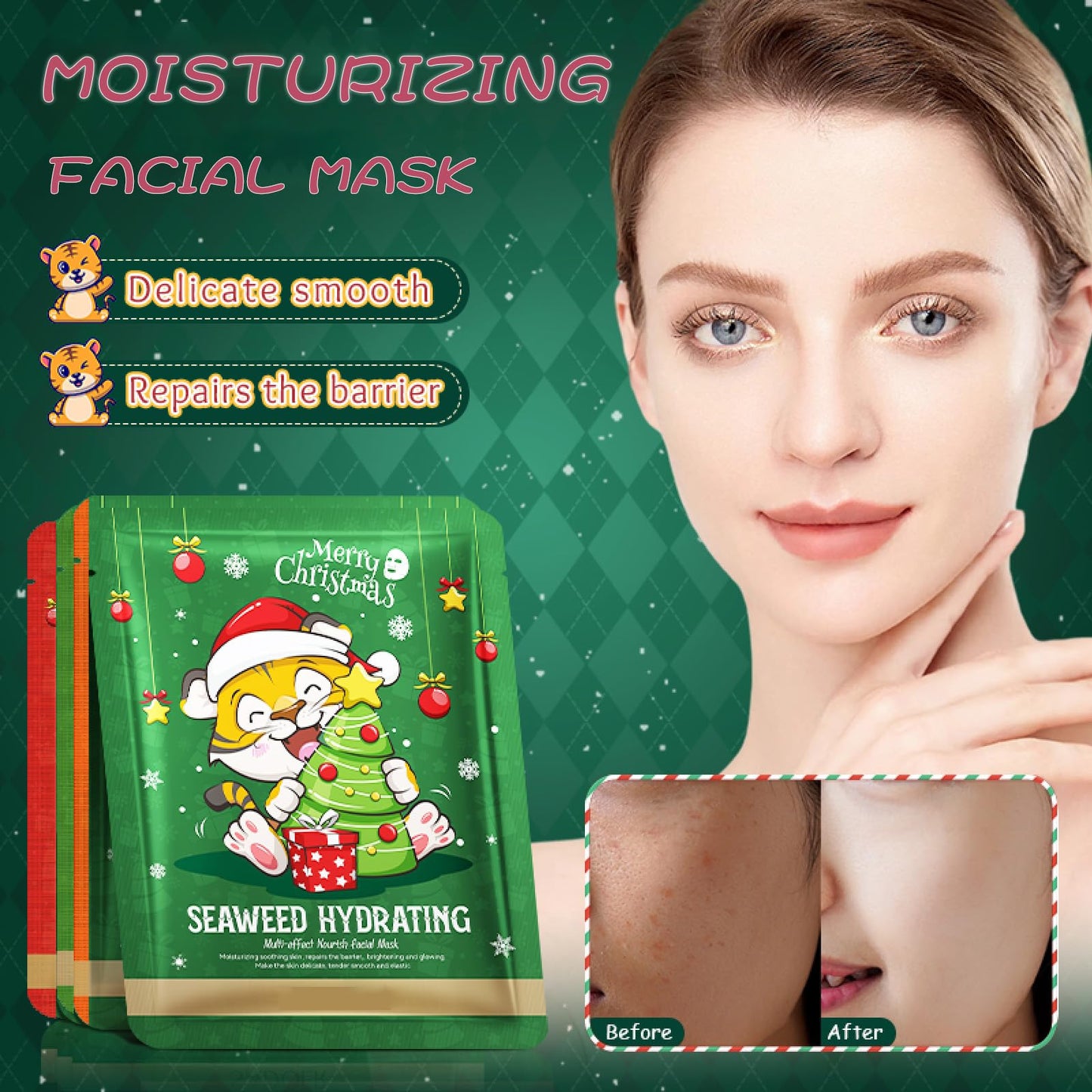 Christmas Party Favors Facial Masks (Pack of 20 with 1 Packaging Bag) Skin Care Beauty Mask Spa Party Supplies Christmas Grooming kit for Women, Christmas Stocking Stuffers Set,Hydrate,Moisturize