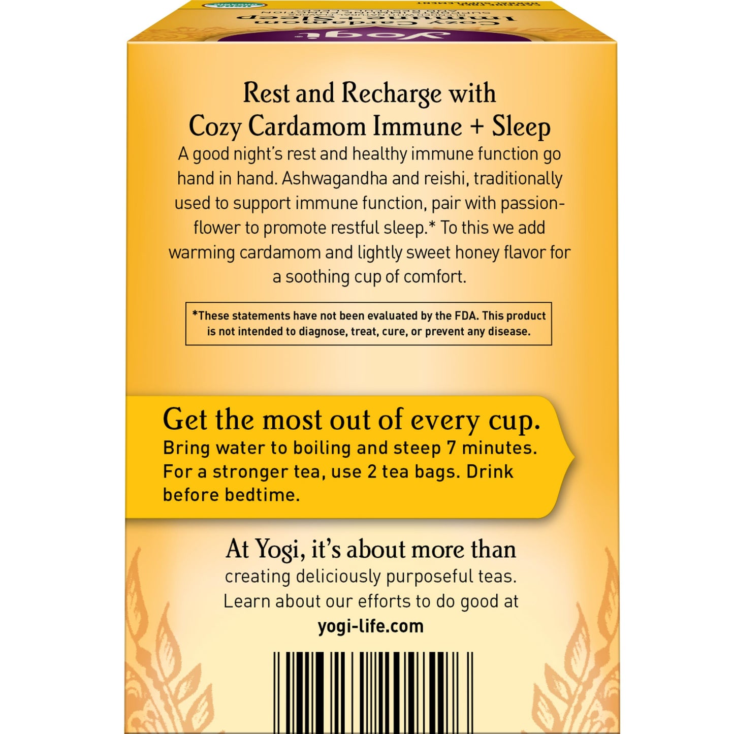 Yogi Tea Cozy Cardamom Immune & Sleep - Organic Herbal Tea for Immune System & Sleep Support - Includes Ashwagandha, Passionflower, Reishi & More - Caffeine-Free - 16 Tea Bags Per Pack (4 Packs)