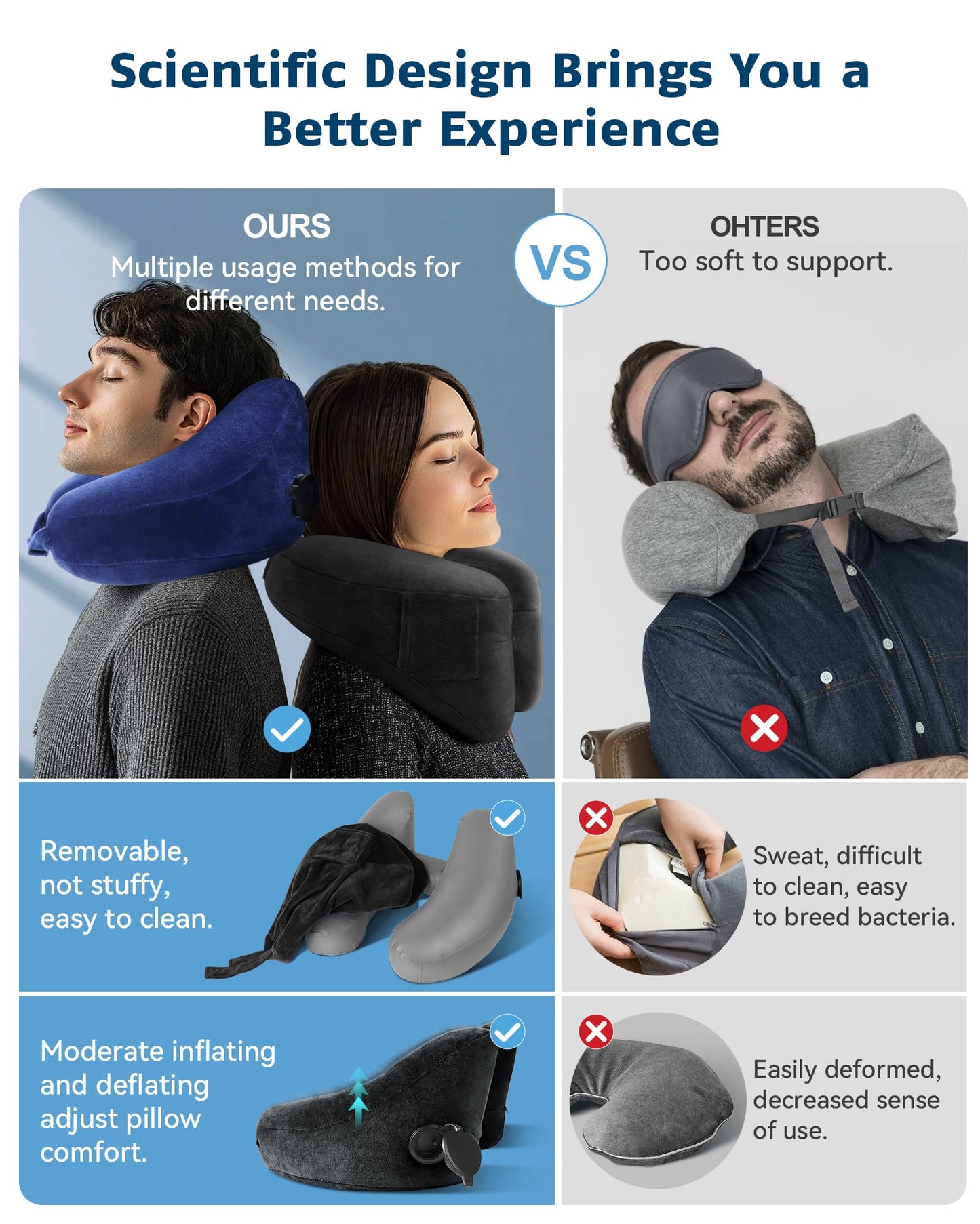 loveheek Travel Pillow Inflatable Neck Pillow Airplane Pillow with Velvet Cover Inflatable Pillow for Car/Train/Plane (Black, M)