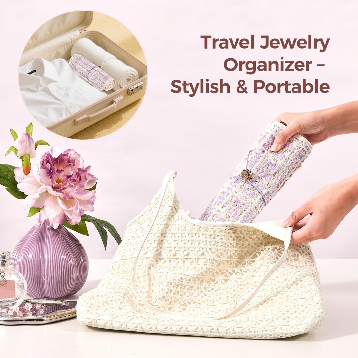 Travel Jewelry Organizer Roll with Zippered Pockets | Tangle-Free Portable Jewelry Storage Case for Women | Holder for Necklaces, Earrings, Rings, Bracelets
