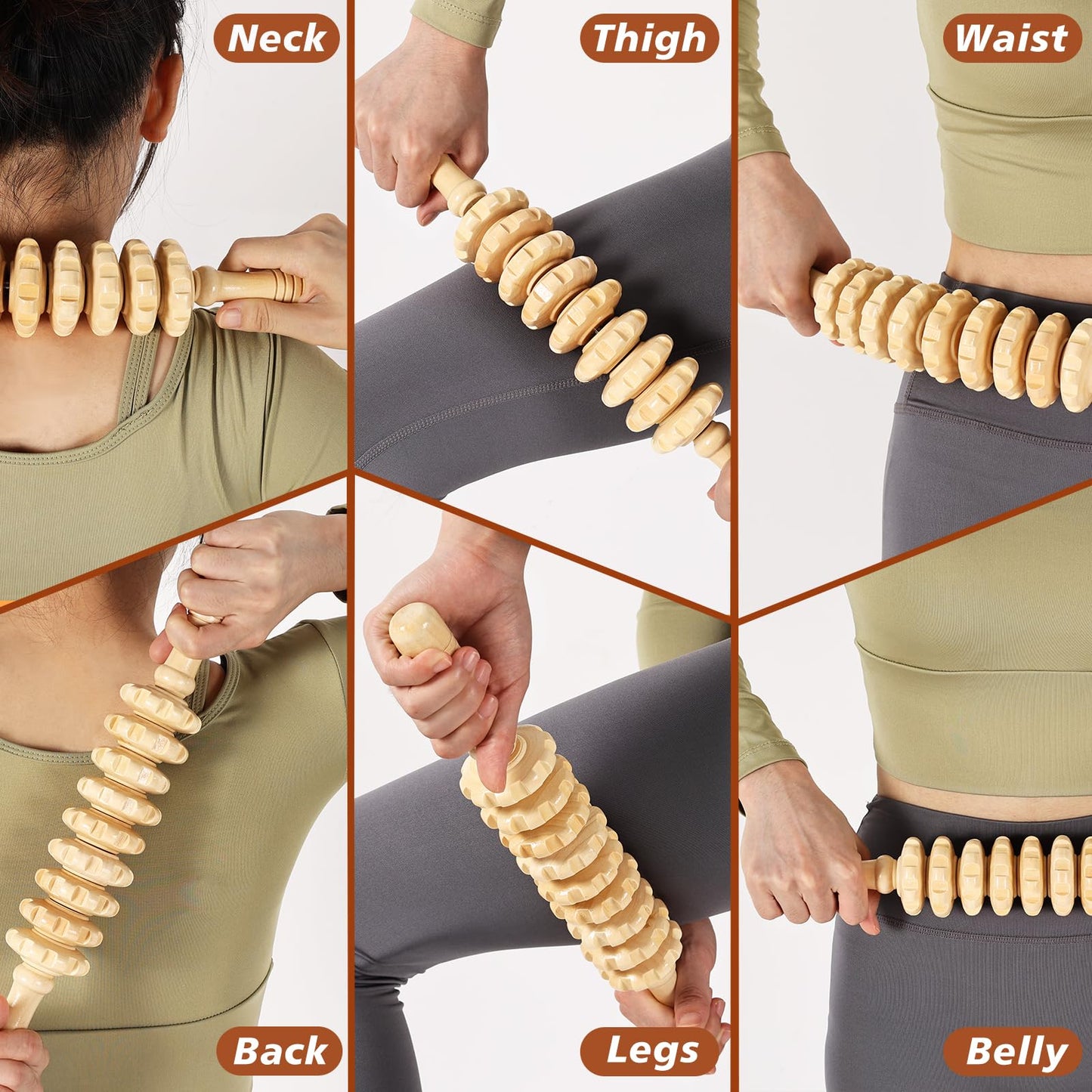 KQXTOKTY Wood Therapy Tools for Body Shaping,8 in 1 Wood Therapy Massage Tools,Wooden Gua Sha Tools,Lymphatic Drainage Massager,Maderoterapia kit,Wooden Massager Roller Rope for Body Shaping, Beige