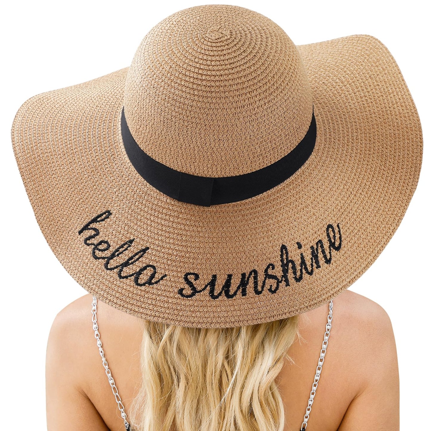 Beach Sun Hats for Women, Wide Brim Straw Hat for Women, Womens Sun Hat UPF 50+ UV Protection, Summer Hats Packable Foldable Roll up Cap