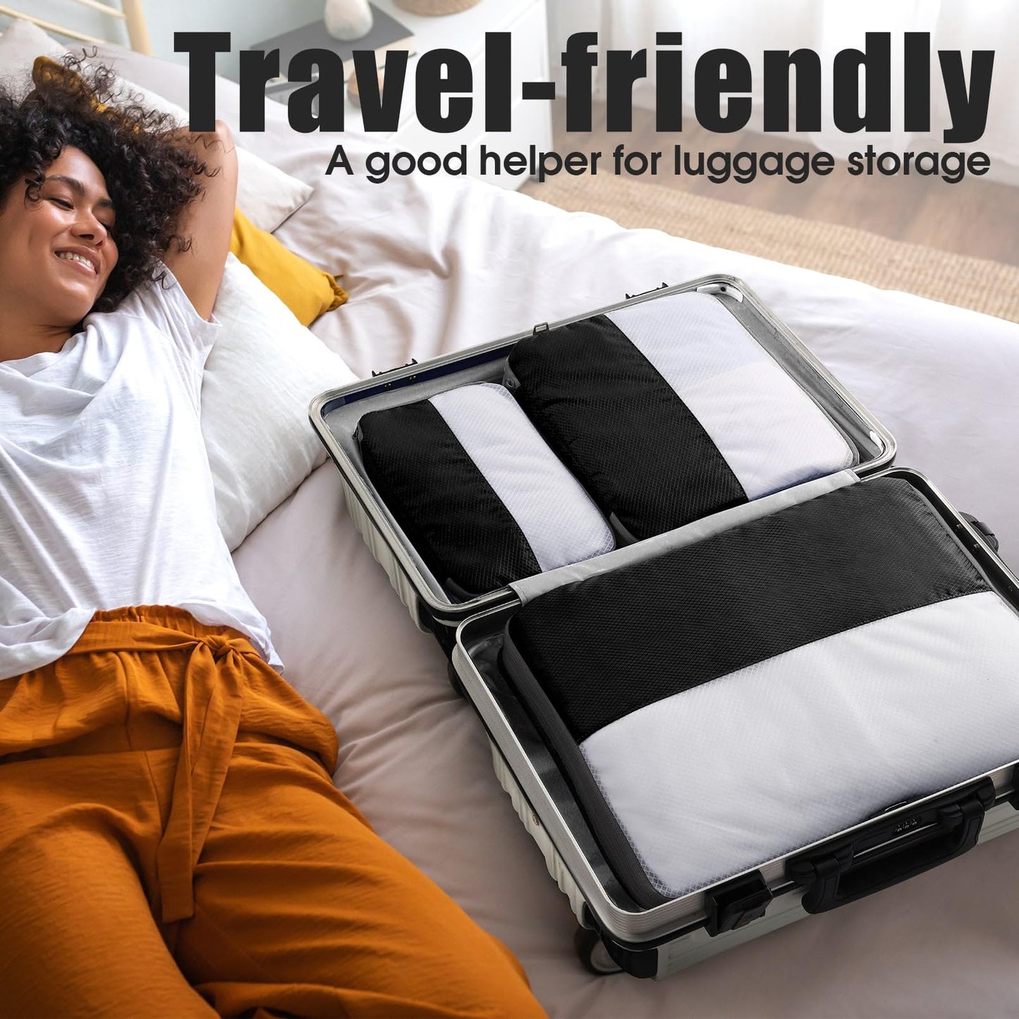 Kookoomia 6 Set Compression Packing Cubes for Travel, Lightweight and Space-Saving Luggage Organizer Bags, Sturdy Travel Essentials for Suitcase, Black